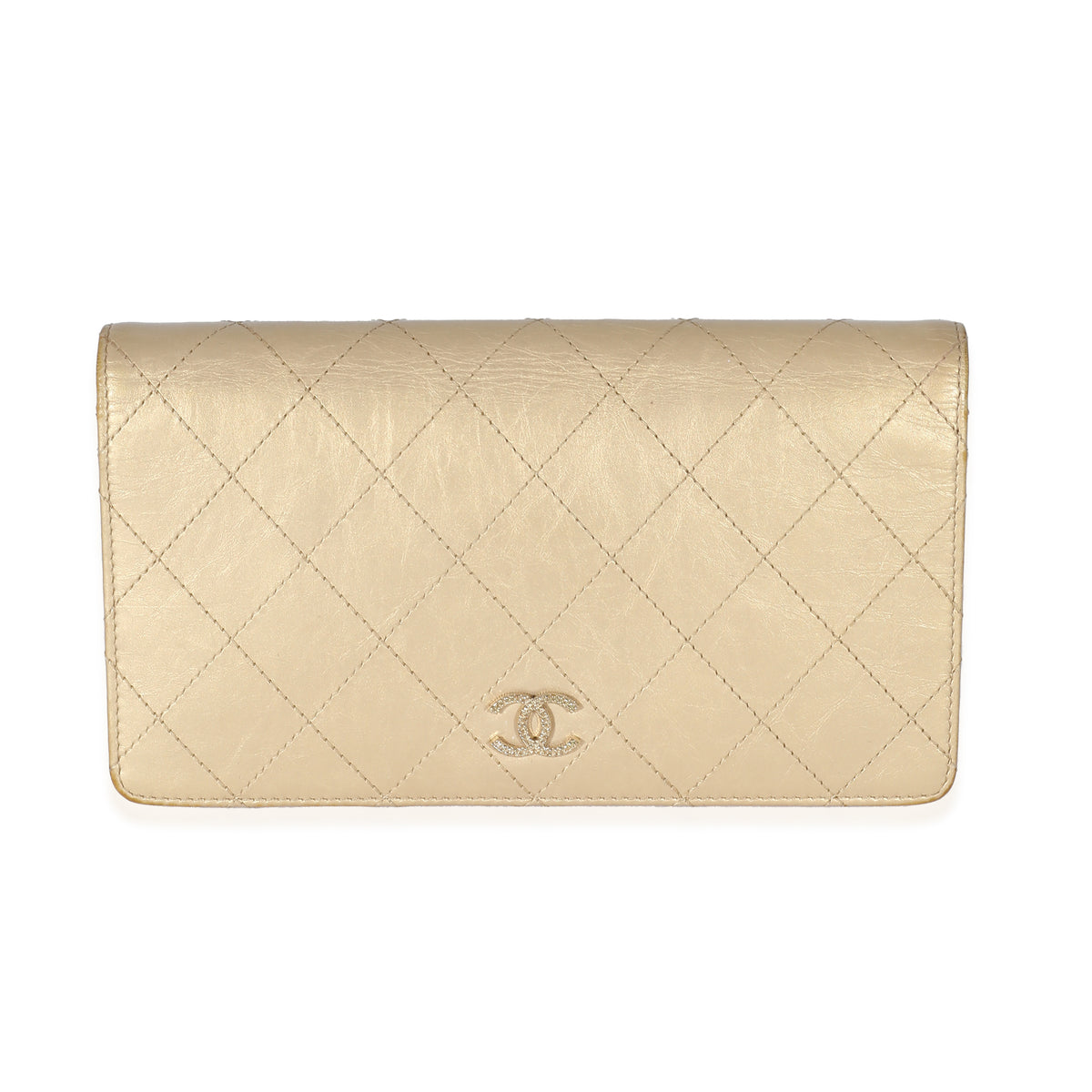 Chanel Metallic Gold Diamond Stitch Leather L-Yen Wallet